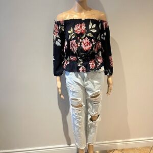 Dynamite Black Floral Off-Shoulder Top